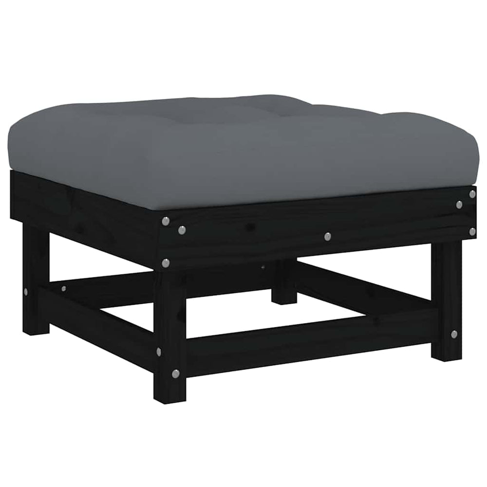 Gartenhocker mit Kissen Schwarz Kiefer Massivholz