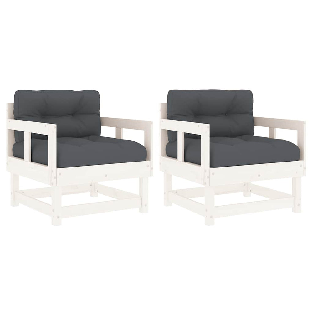 vidaXL Chaises de jardin avec coussins 2 pcs Blanc Bois de pin massif