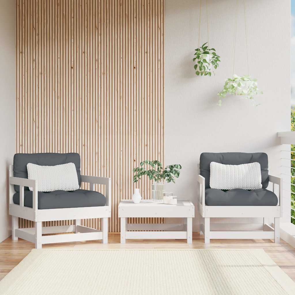 Gartenstühle mit Kissen, 2er Set, Kiefer Massivholz Weiß