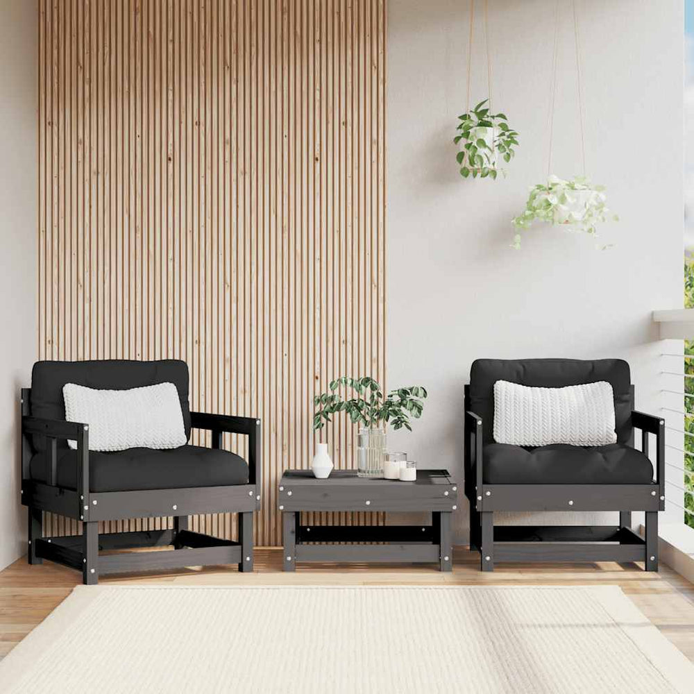vidaXL Chaises de jardin avec coussins 2 pcs Bois de pin massif gris