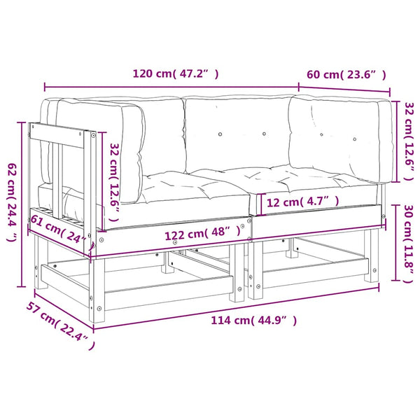 Canapés d'angle vidaXL avec coussins 2 pcs Bois de pin massif