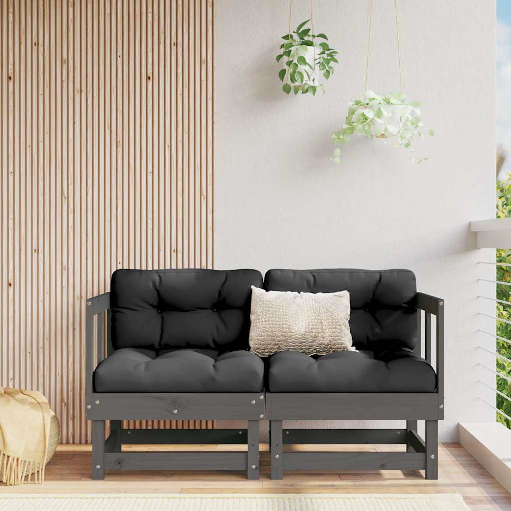 vidaXL Canapés d'angle avec coussins 2 pcs Gris Bois de pin massif