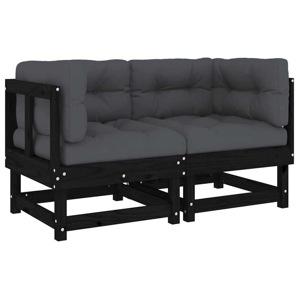 Canapés d'angle vidaXL avec coussins 2 pcs Noir Bois de pin massif