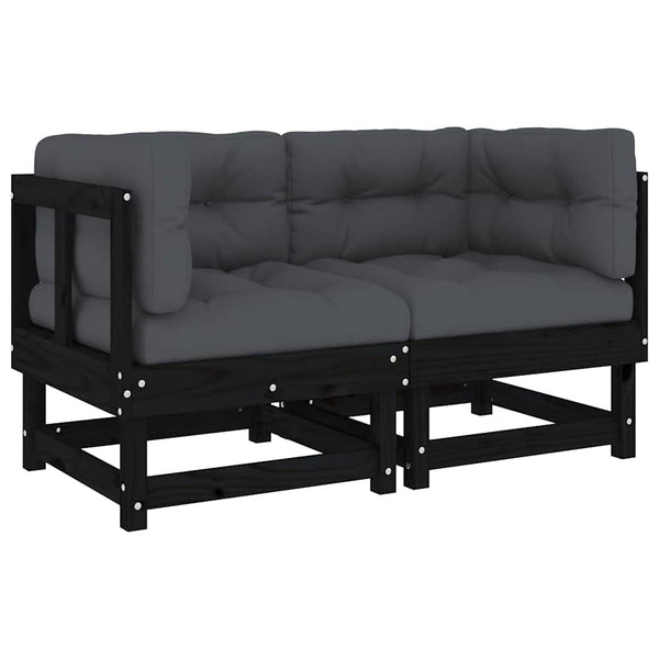 Canapés d'angle vidaXL avec coussins 2 pcs Noir Bois de pin massif