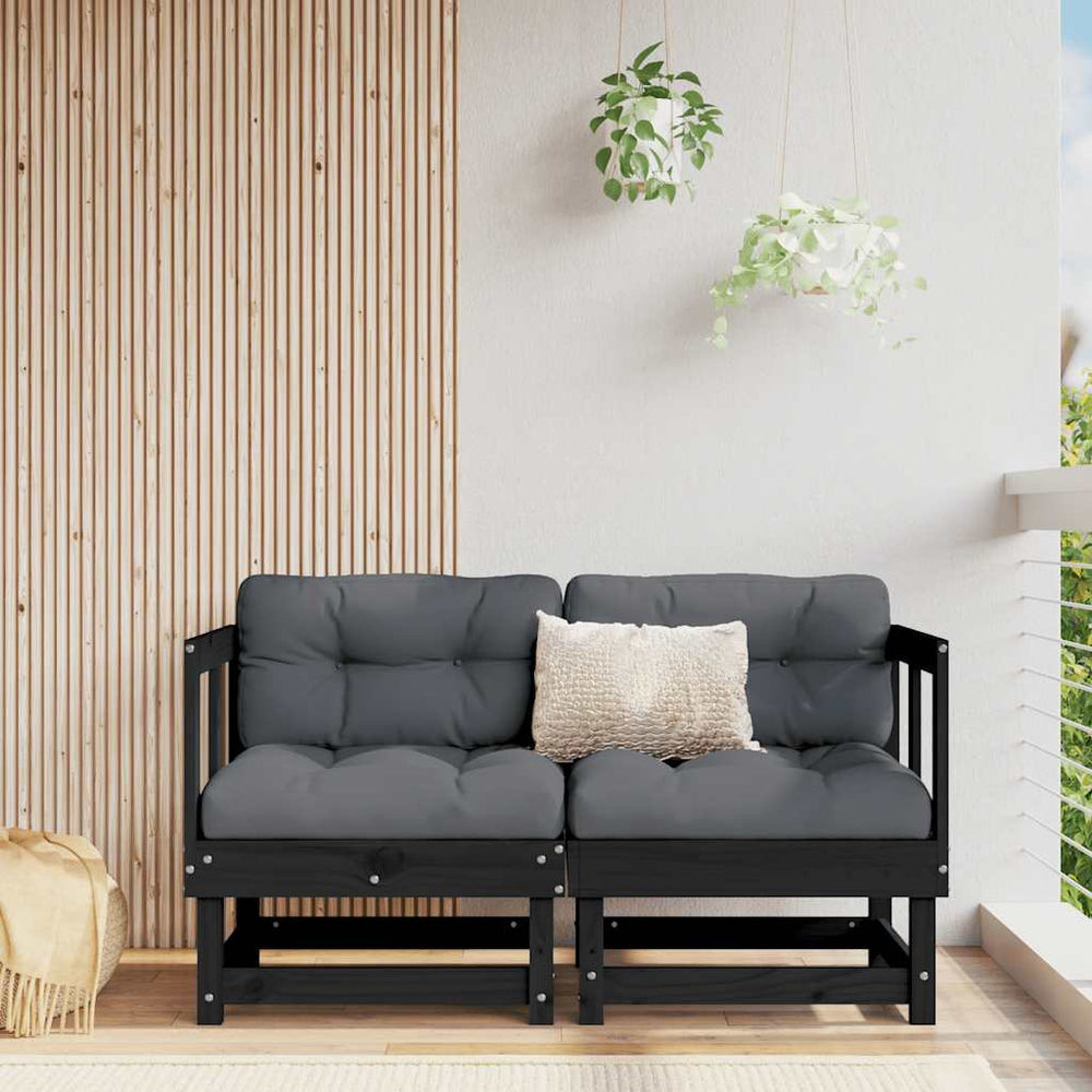 Canapés d'angle vidaXL avec coussins 2 pcs Noir Bois de pin massif
