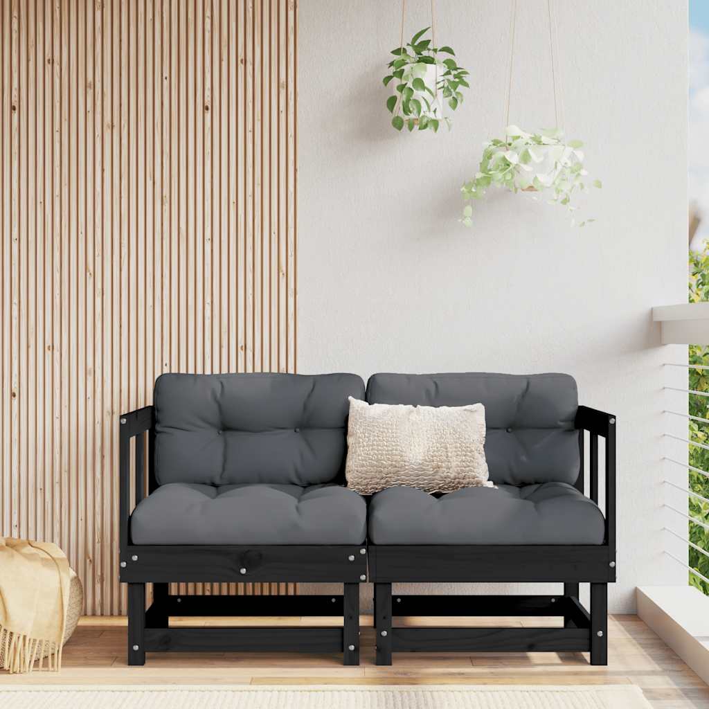 Canapés d'angle vidaXL avec coussins 2 pcs Noir Bois de pin massif