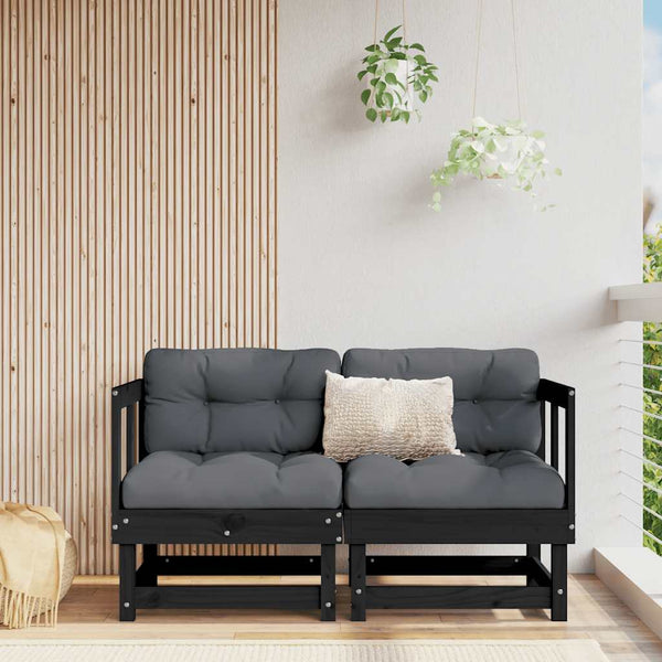 Canapés d'angle vidaXL avec coussins 2 pcs Noir Bois de pin massif