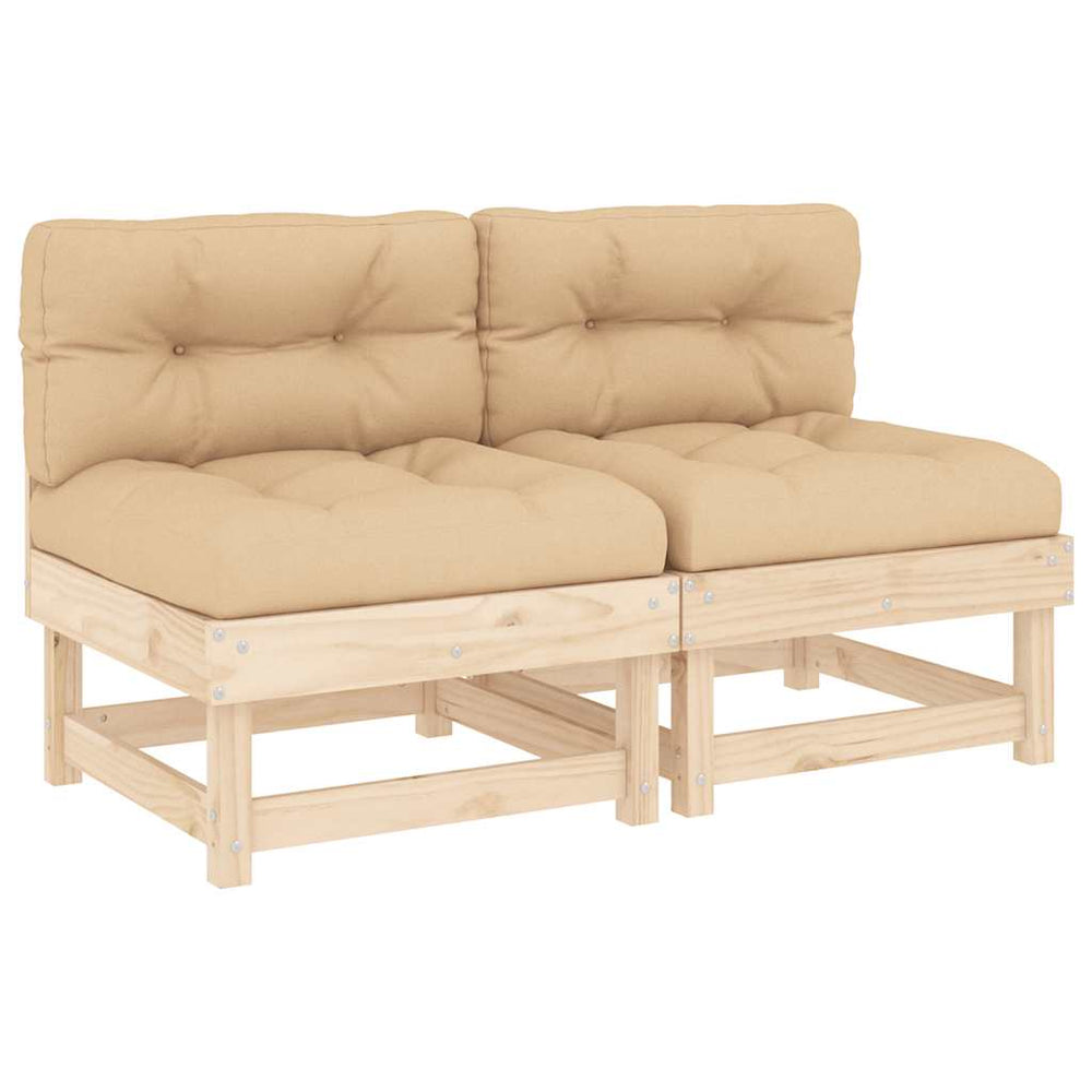 2er-Set Mittelsofas mit Kissen, Kiefernholz