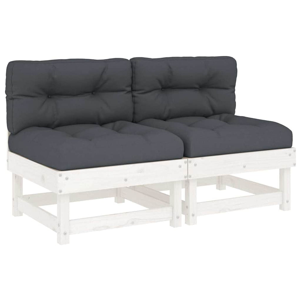 vidaXL Canapés centraux avec coussins 2 pcs Blanc Bois de pin massif