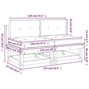 Graue Massivholz Kiefer Mittelsofas mit Kissen - 2er Set