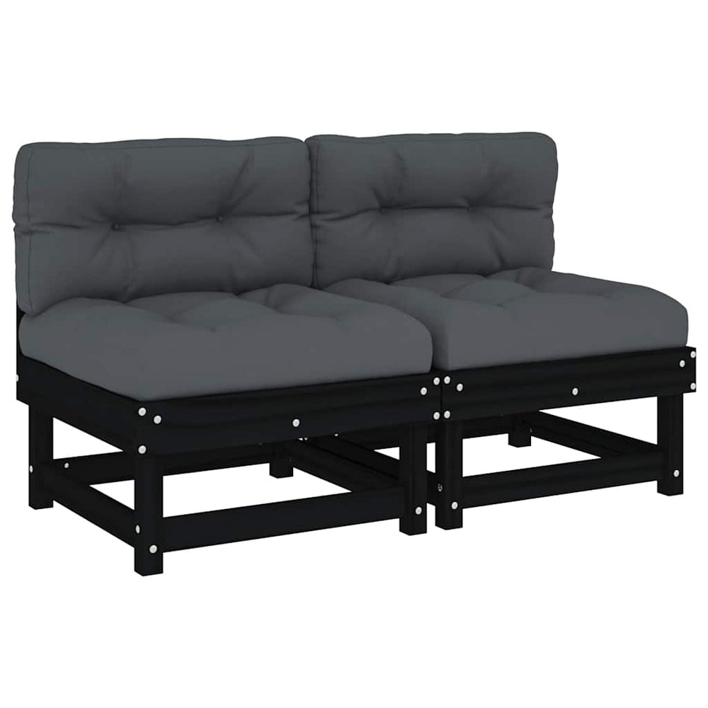 vidaXL Canapés centraux avec coussins 2 pcs Noir Bois de pin massif