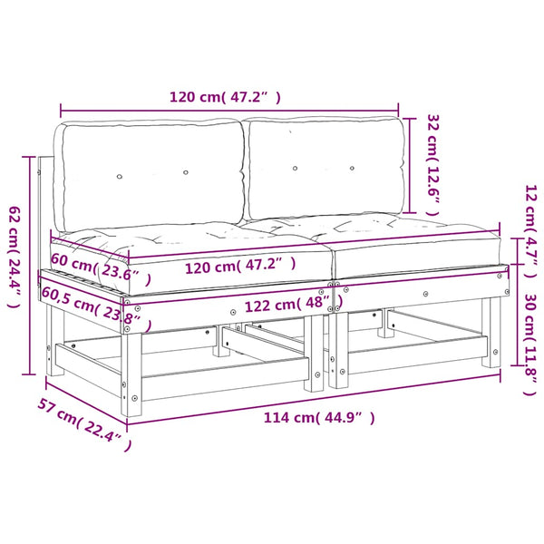 Mittelsofas mit Kissen 2er Set Kiefer Schwarz