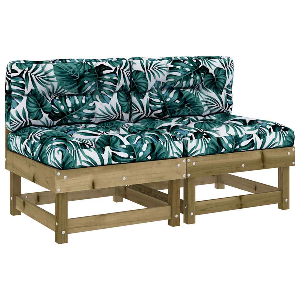 2er Set Mittelsofas mit Kissen, Kiefer imprägniert