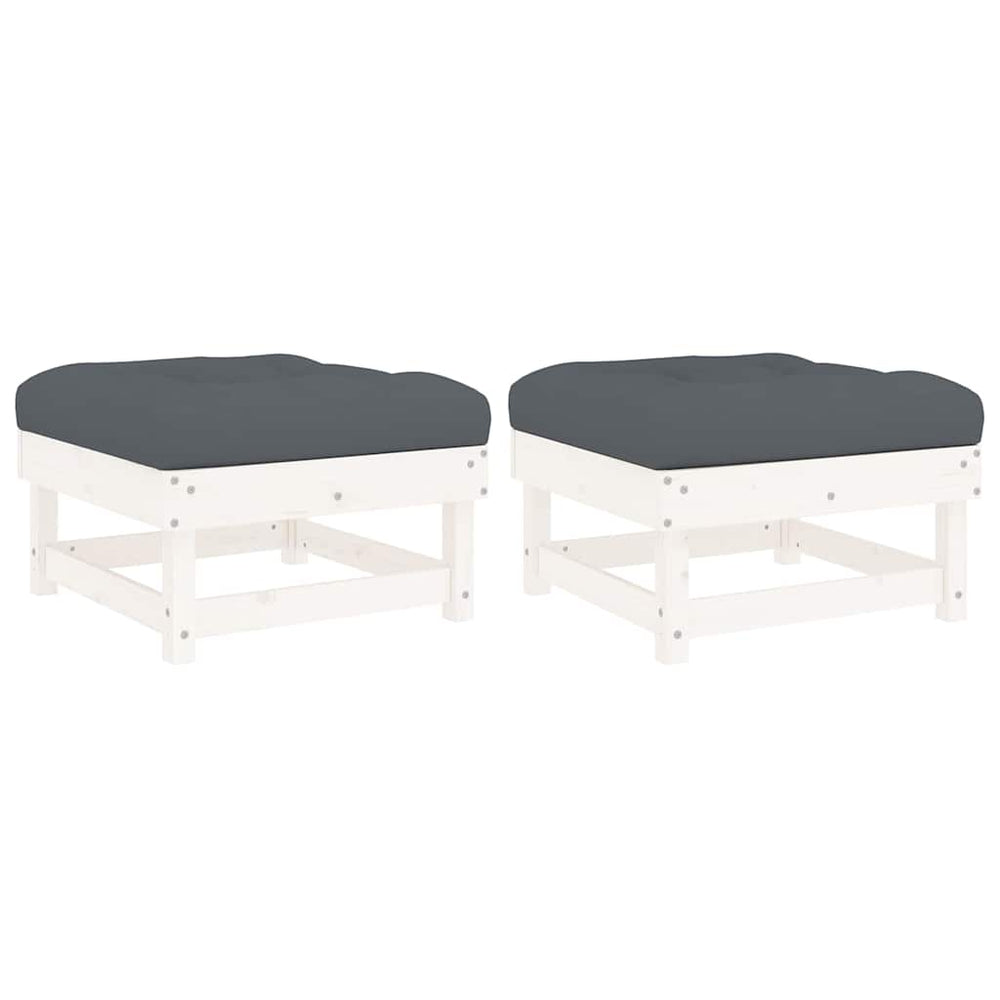 Gartenhocker mit Kissen, 2er Set, Kiefer Massivholz