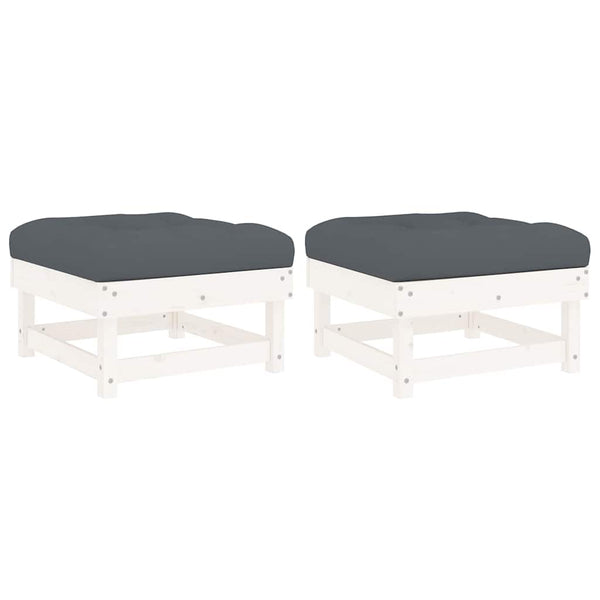 Gartenhocker mit Kissen, 2er Set, Kiefer Massivholz