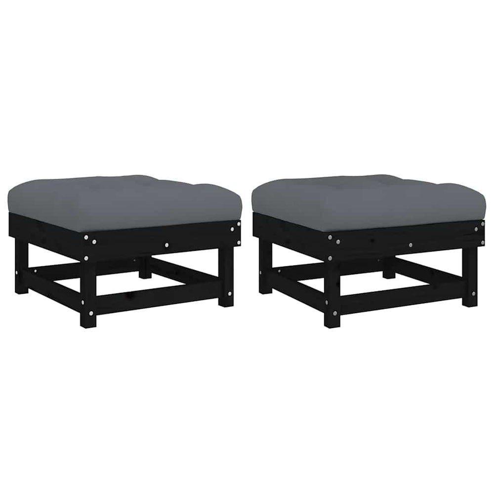 Gartenhocker mit Kissen, 2er Set, Kiefer Schwarz