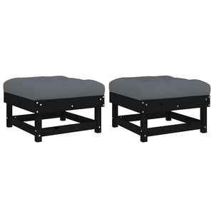 Gartenhocker mit Kissen, 2er Set, Kiefer Schwarz