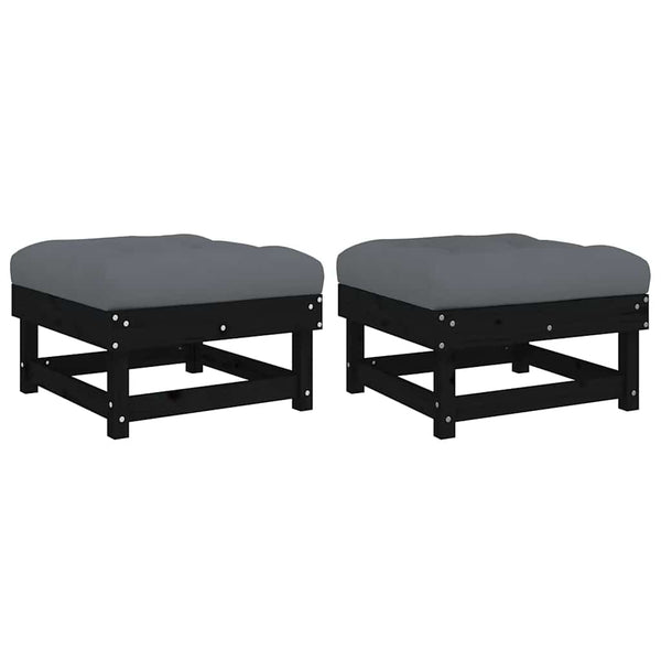 Gartenhocker mit Kissen, 2er Set, Kiefer Schwarz