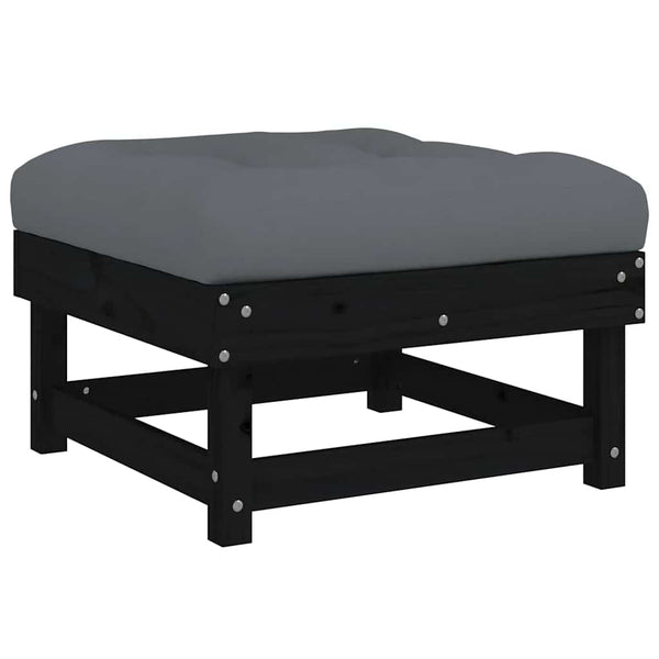 Gartenhocker mit Kissen, 2er Set, Kiefer Schwarz