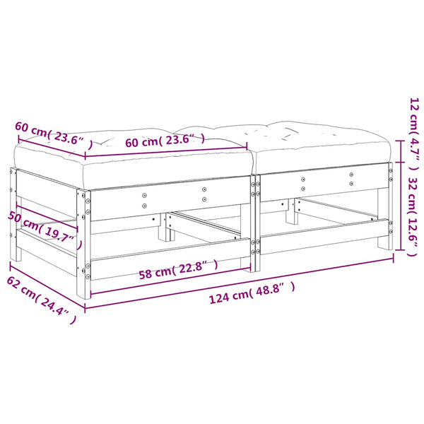 Gartenhocker mit Kissen, 2er Set