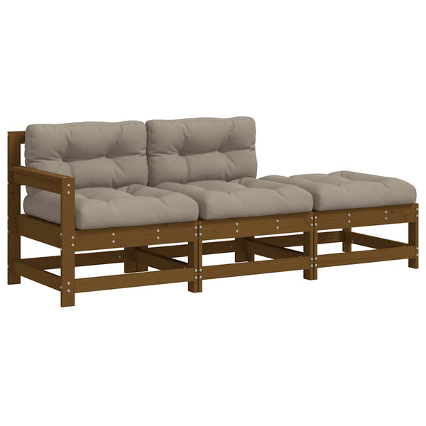 vidaXL Salon de jardin 3 pcs avec coussins Marron miel Bois massif