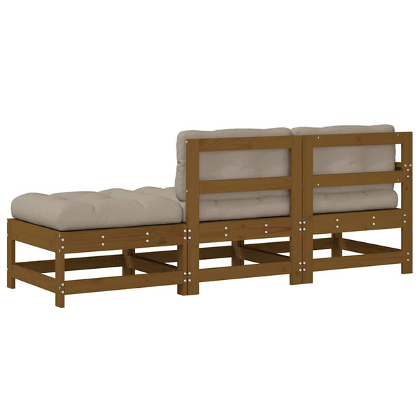 vidaXL Salon de jardin 3 pcs avec coussins Marron miel Bois massif