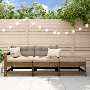 vidaXL Salon de jardin 3 pcs avec coussins Marron miel Bois massif