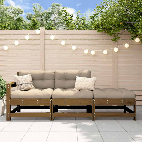 vidaXL Salon de jardin 3 pcs avec coussins Marron miel Bois massif