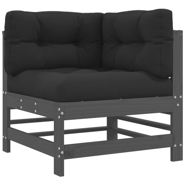 vidaXL Canapé d'angle avec coussins Gris Bois de pin massif