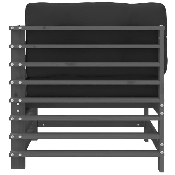 vidaXL Canapé d'angle avec coussins Gris Bois de pin massif