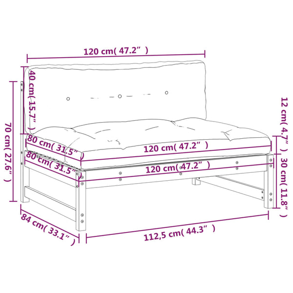 Gartensofa Mittelteil 120x80 cm Kiefer Massivholz