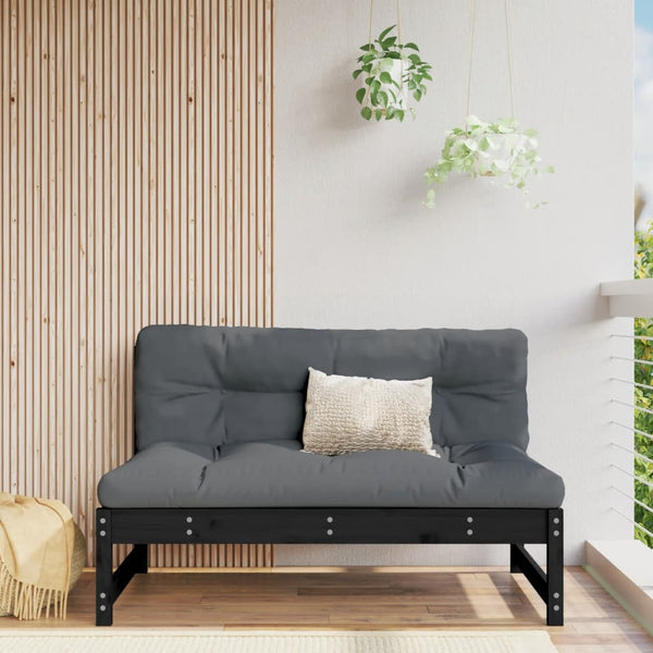 Schwarzes Mittelsofa 120 cm Kiefer Massivholz