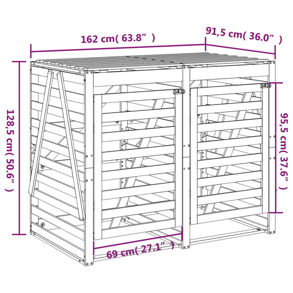Mülltonnenbox für 2 Tonnen Massivholz Kiefer