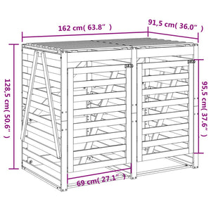 Mülltonnenbox für 2 Tonnen Schwarz Massivholz Kiefer