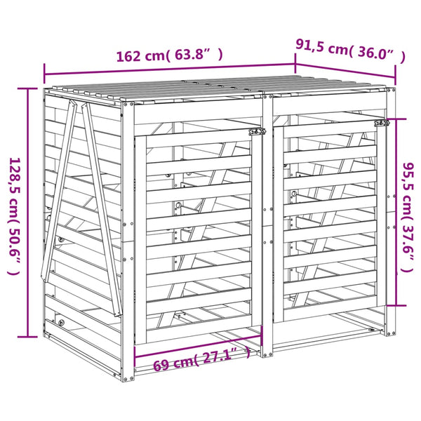 Mülltonnenbox für 2 Tonnen Schwarz Massivholz Kiefer