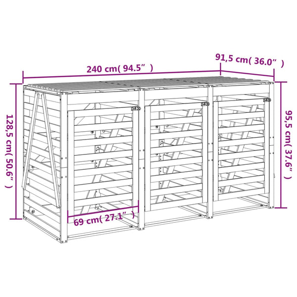 Mülltonnenbox für 3 Tonnen Schwarz Massivholz Kiefer