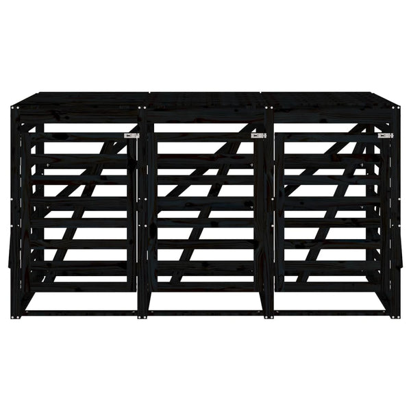 Mülltonnenbox für 3 Tonnen Schwarz Massivholz Kiefer