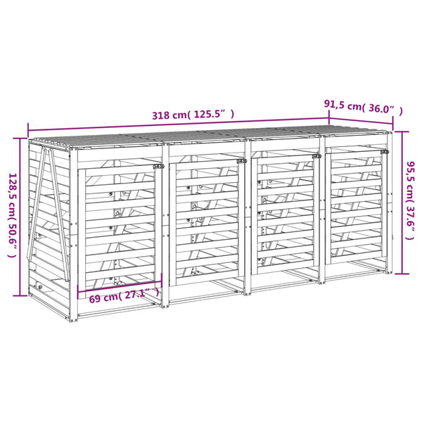 Mülltonnenbox für 4 Tonnen Massivholz Kiefer