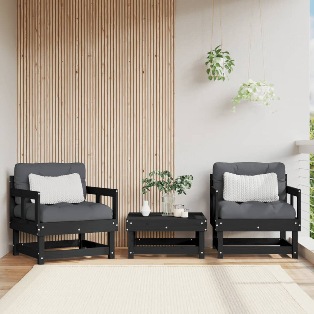 Gartenstühle 2er Set Kiefer Massivholz Schwarz