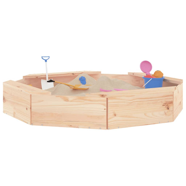 Achteckiger Sandkasten mit Sitzen aus Kiefernholz
