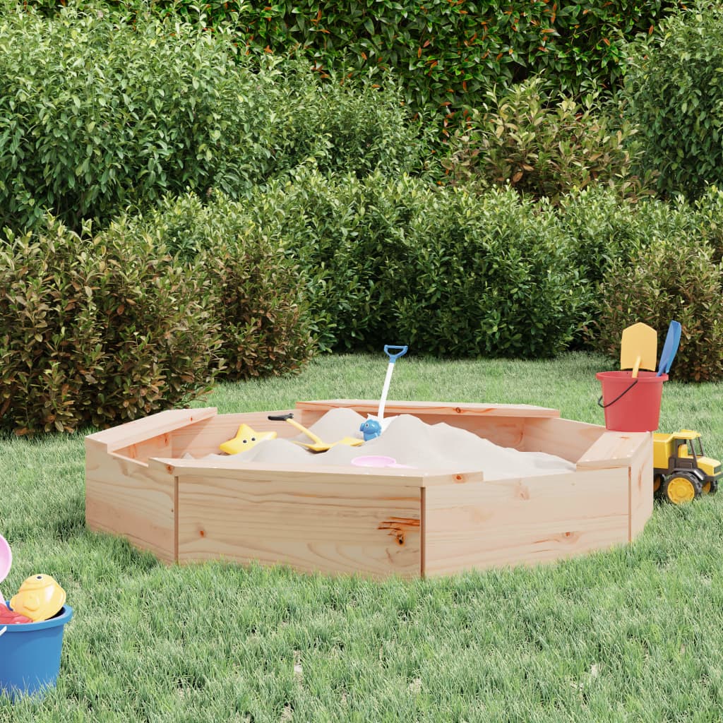 Achteckiger Sandkasten mit Sitzen aus Kiefernholz