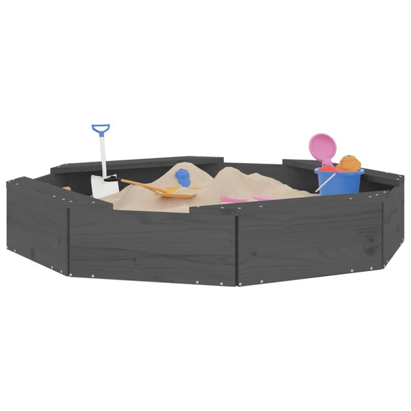 Grauer Sandkasten mit Sitzen, achteckig