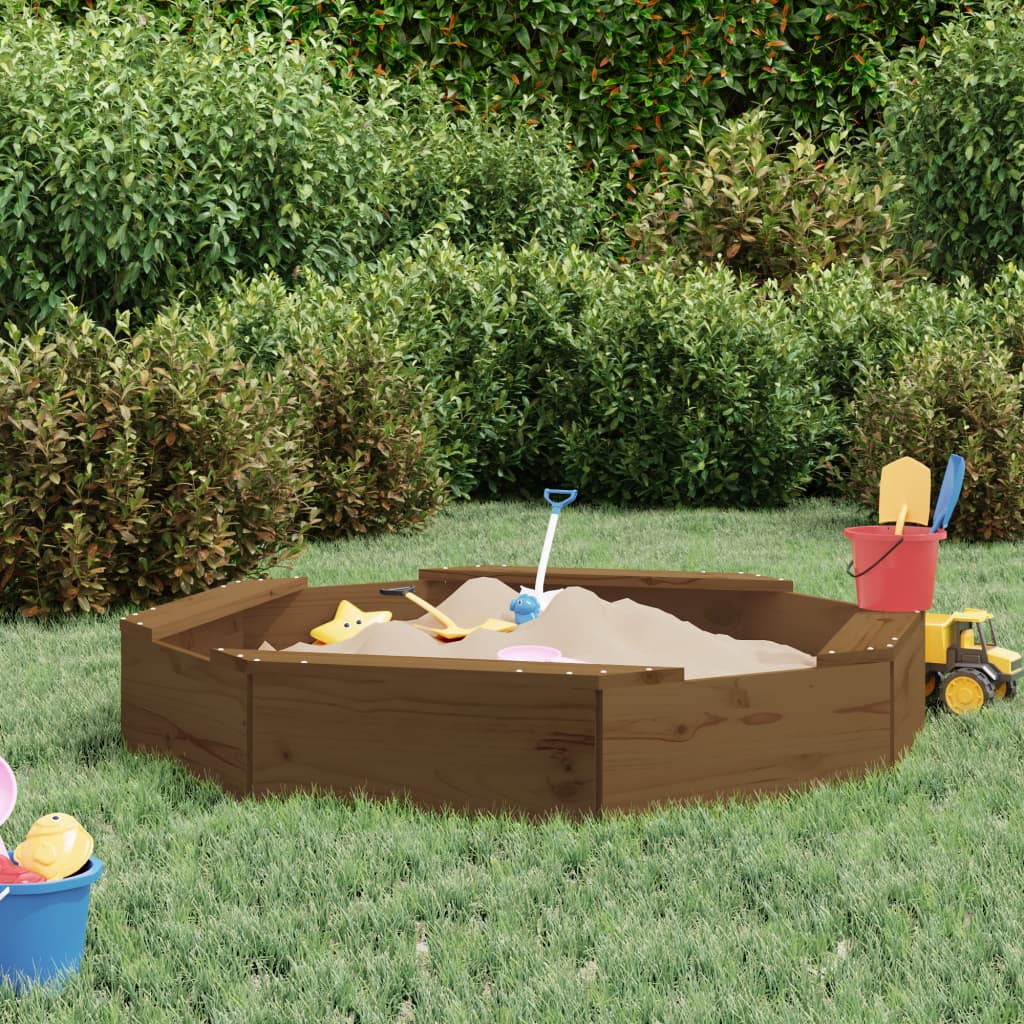 Sandkasten mit Sitzen, Honigbraun, Kiefernholz