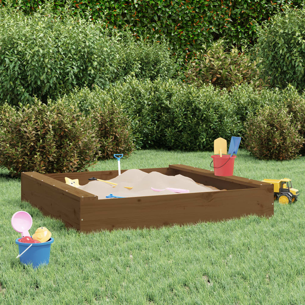 vidaXL Bac à sable avec bancs Marron miel Carré Bois de pin massif