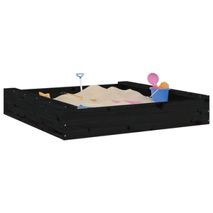 Schwarzer Sandkasten mit Sitzen Kiefer Quadratisch