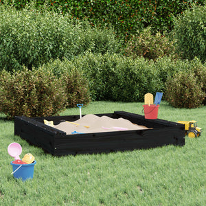 Schwarzer Sandkasten mit Sitzen Kiefer Quadratisch