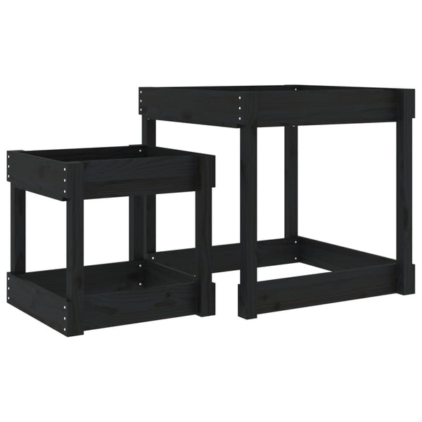 Sandtische 2er Set Kiefer Massivholz Schwarz