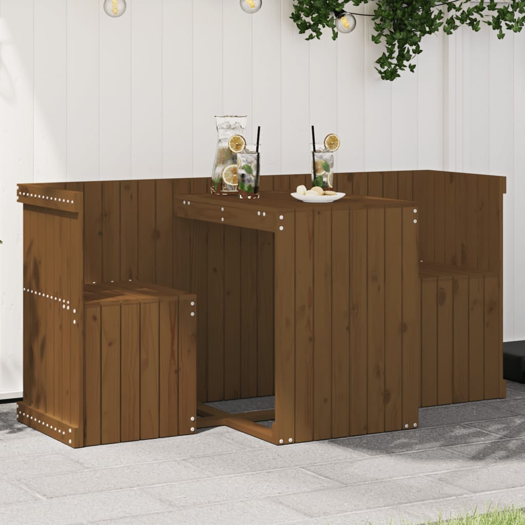 2-Sitzer Balkonmöbel-Set Honigbraun Kiefer Massivholz