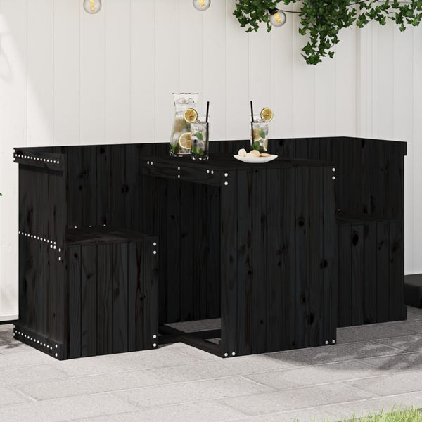 Balkonmöbel Set 2-Sitzer Schwarz Kieferholz
