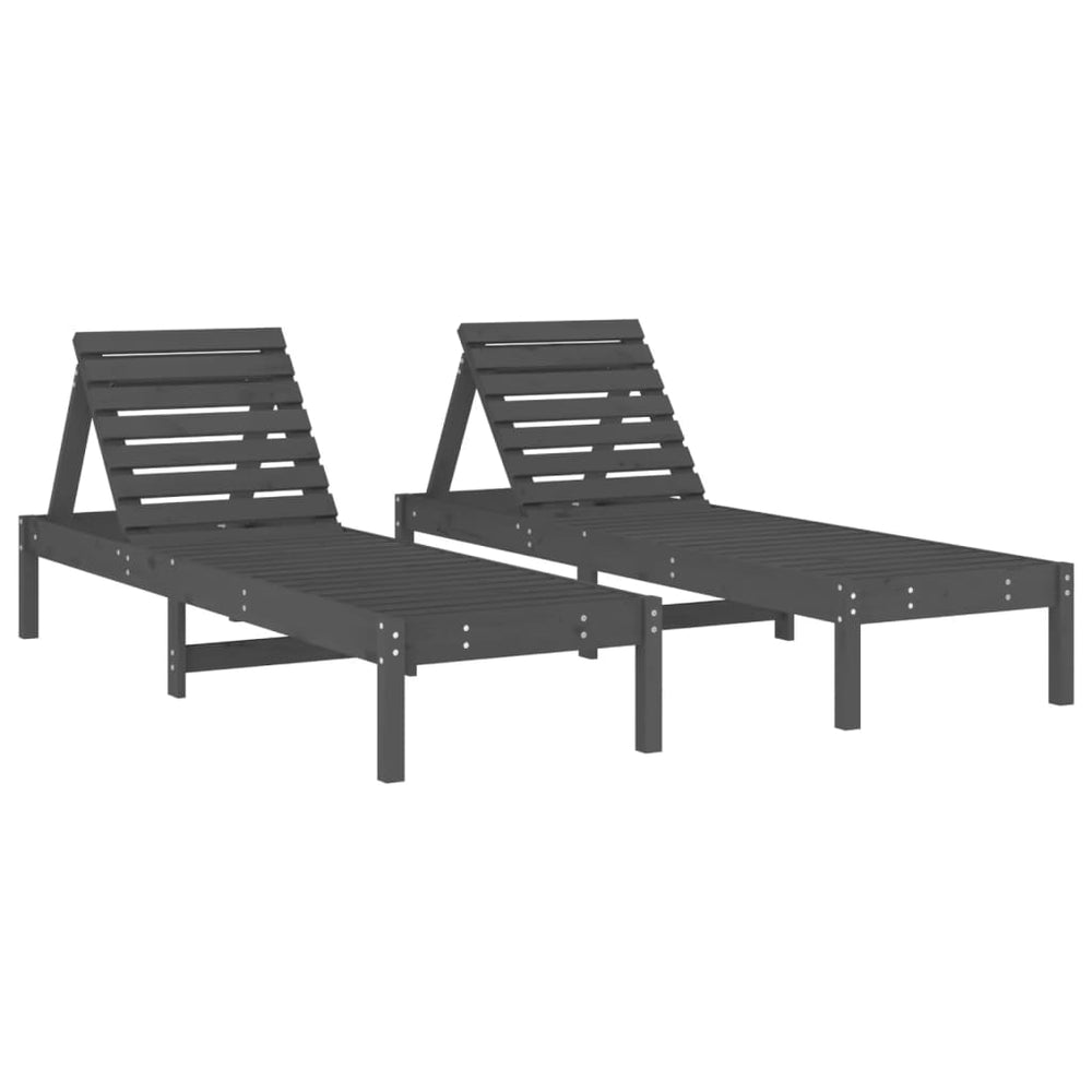Sonnenliegen 2er Set Grau Kiefernholz